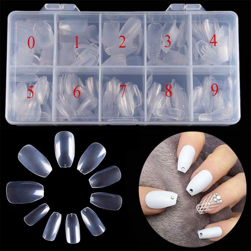

KROFAUE 100pcs Tips Clear/Transparent Color Full Cover Fake Nails False French Nail Art Manicure Set DIY Nail Decoration