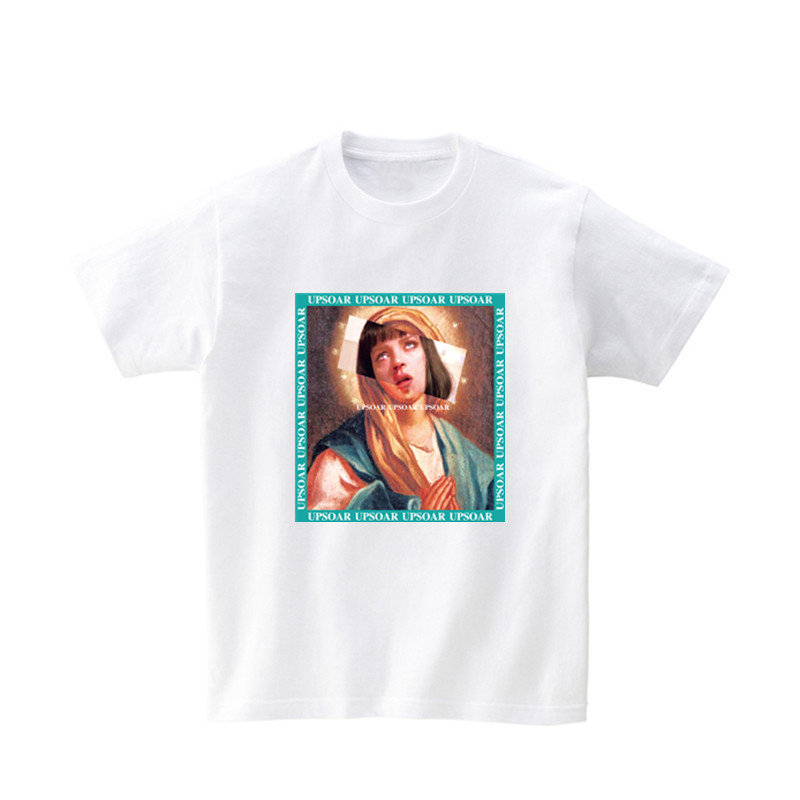 Hombres Mujeres Retro Virgen Mar/ía Divertido Impreso Manga corta Verano Hip Hop Camisetas ocasionales