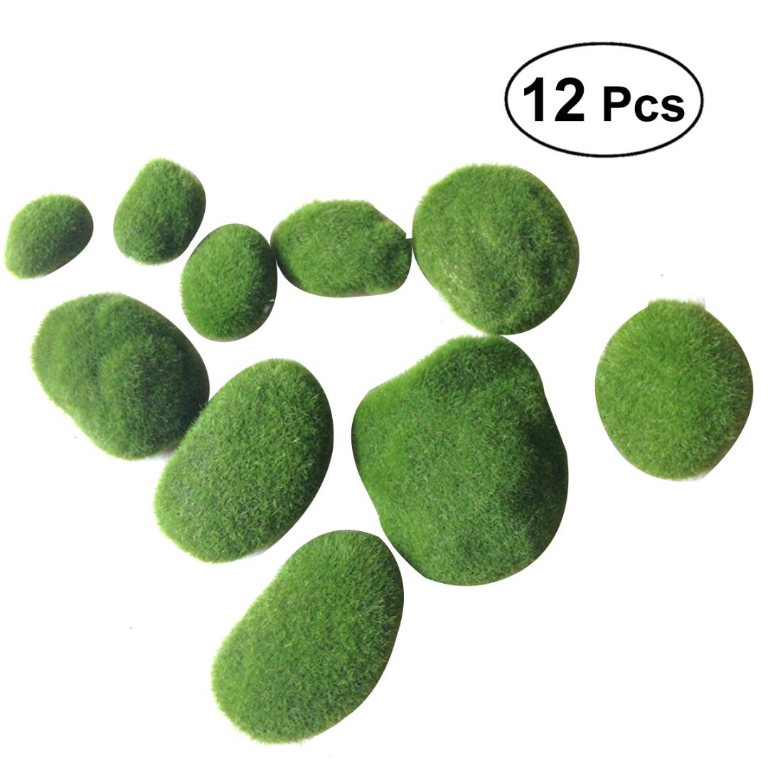 

12 Pcs Moss Stone Beautiful Vivid Lifelike Moss Balls Simulation Balls Decorative for Aquariums Glass Jar Terrarium, As pic