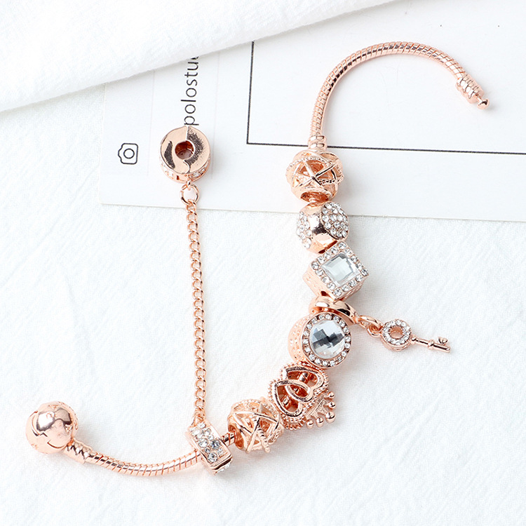 

Wholesale-New Rose Gold Diamond Key Bracelet DIY Lady Bracelet for Pandora Style Jewelry