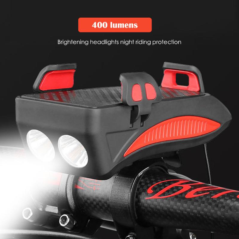 

4 in 1 Rechargeable Bike Front Light Set 130 Decibel Speakers 400 Lumen Super Bright Bicycle Mobile Phone Holder Mount