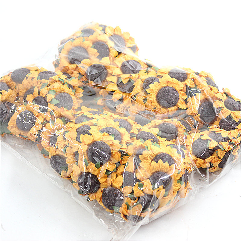 

100pcs/lot Sun Flower Sunflower Paper Fake Flower Birthday Wedding Card Candy Box Packaging Accessories, As picture