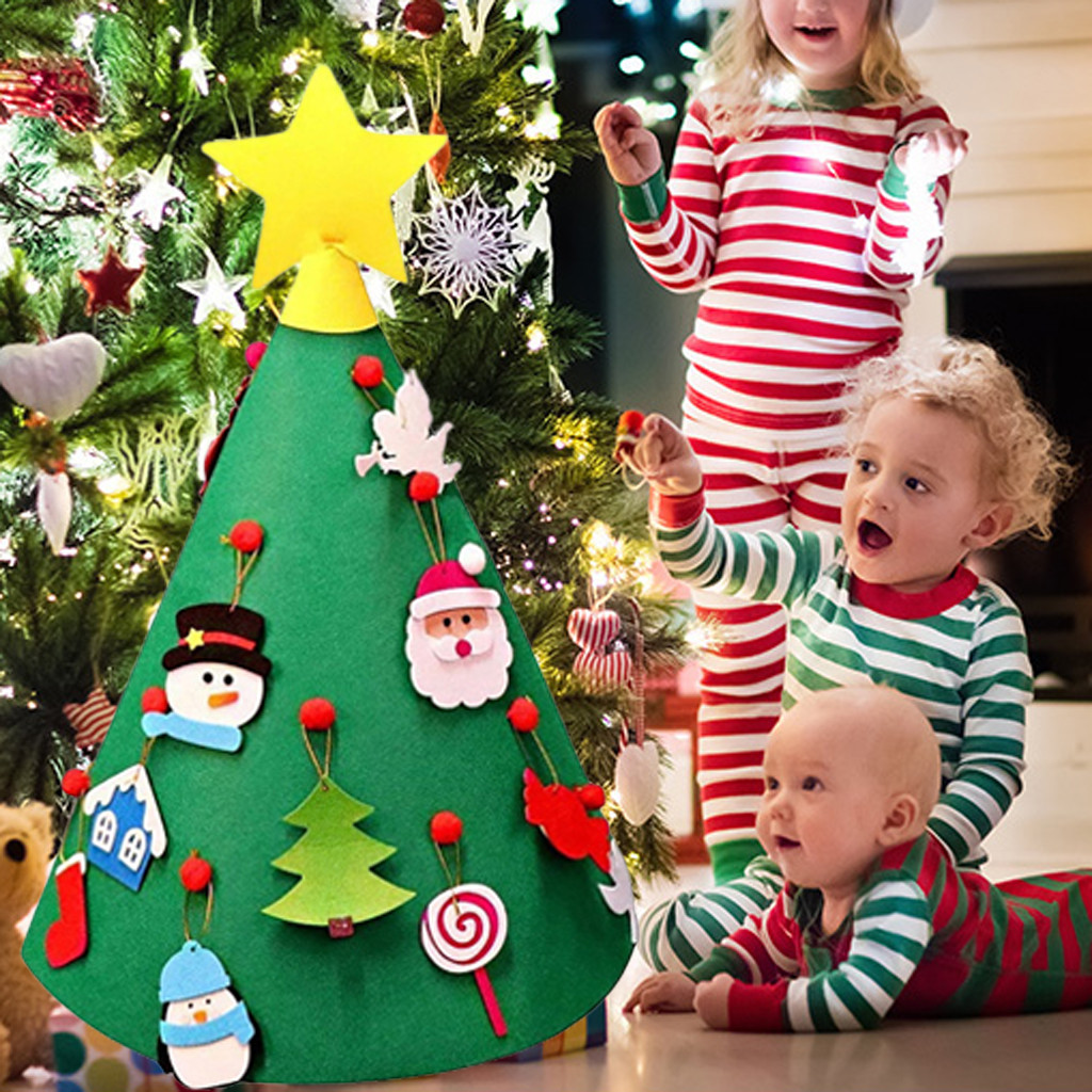 

3D DIY Felt Toddler Christmas Tree New Year Kids Gifts Toys Artificial Tree Xmas Home Decoration Hanging Ornaments#20