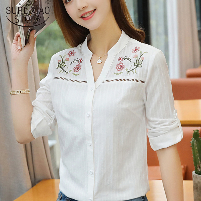 

2018 fashion floral embroidery women's blouse long sleeve women tops blusas white office lady shirt women clothing D839 30