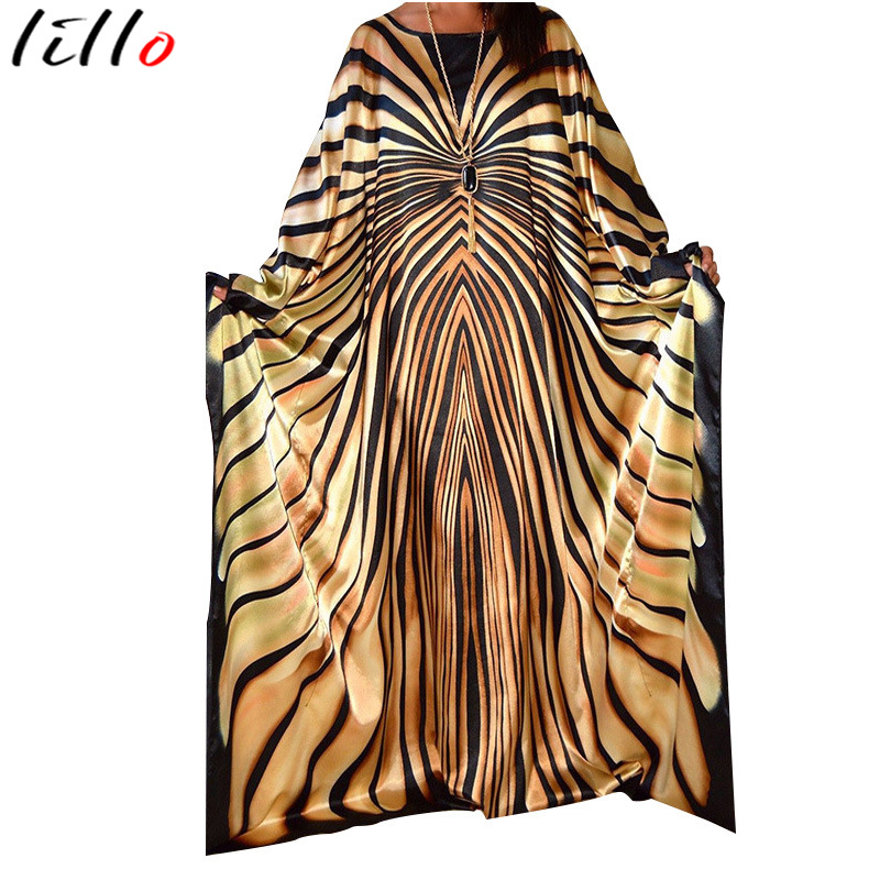 

African Clothes for Women Danshiki Fashion Zebra Stripes Bat Sleeve Dress Loose Comfortable Fabric Fashion Print High Street