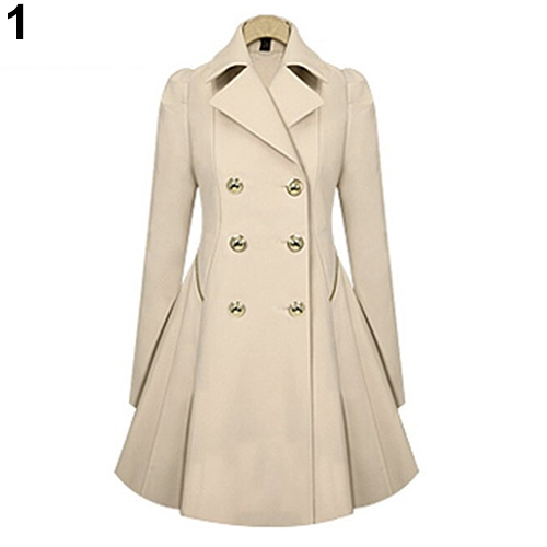 

Wholesale-Ladies Fashion Lapel Long Winter Coat Double-breasted Outwear Slim Fit Dust Coat, Beige