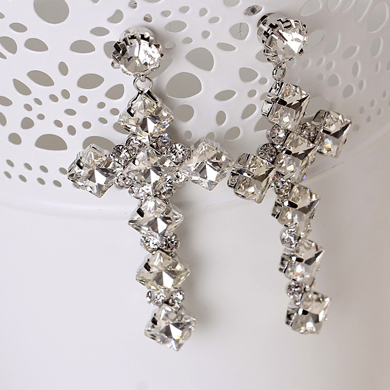 

Nightclub Star Model Earring Cross Glass Earrings Ear Nail