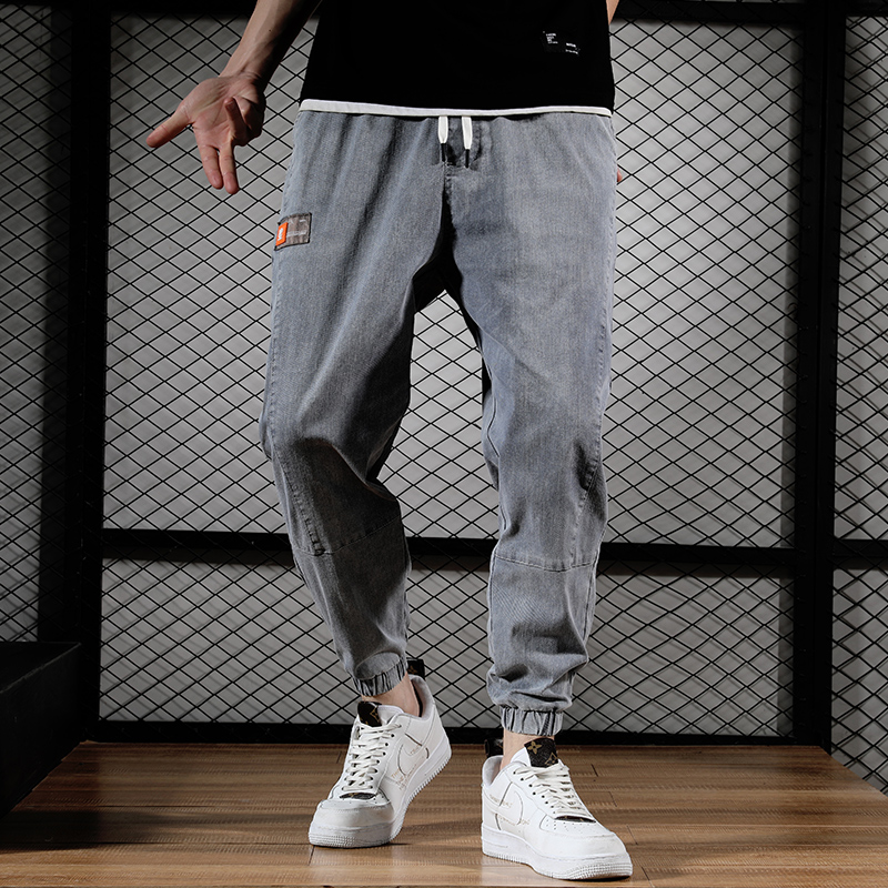 

Summer Elastic Loose Ice Silk Jeans Men Summer Ultra-Thin Harem Pants Fashion Skinny Men Capri Beam Feet Harlan Jeans Long Pants, Lgrey