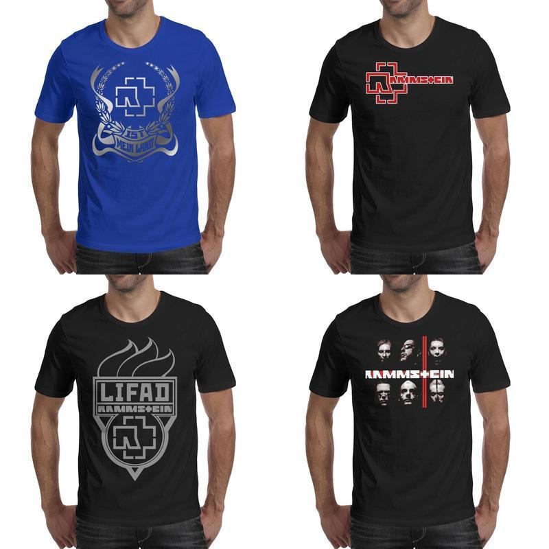 Mode Hommes Impression Rammstein Logo T-shirt Noir Design Casual Chemises Dessin animé
