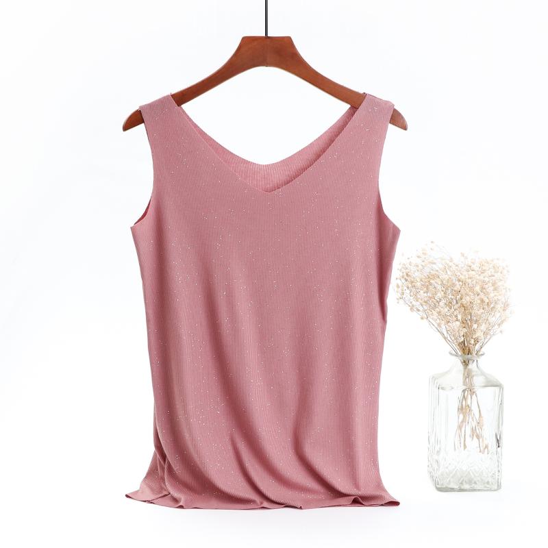 

Summer Cute Pink Tank Tops Ladies Shiny V-neck Sleeveless Short Sequin Cami Top Casual Women Tees Plus Size Hot Sale Homewear, Black