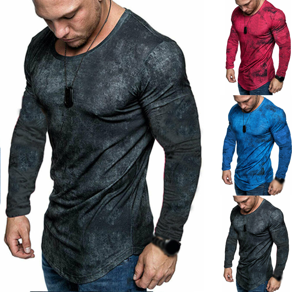 

Men Slim Fit Round Neck Long Sleeve Muscle Tee Shirts Casual T-shirt Tops Blouse, Blue
