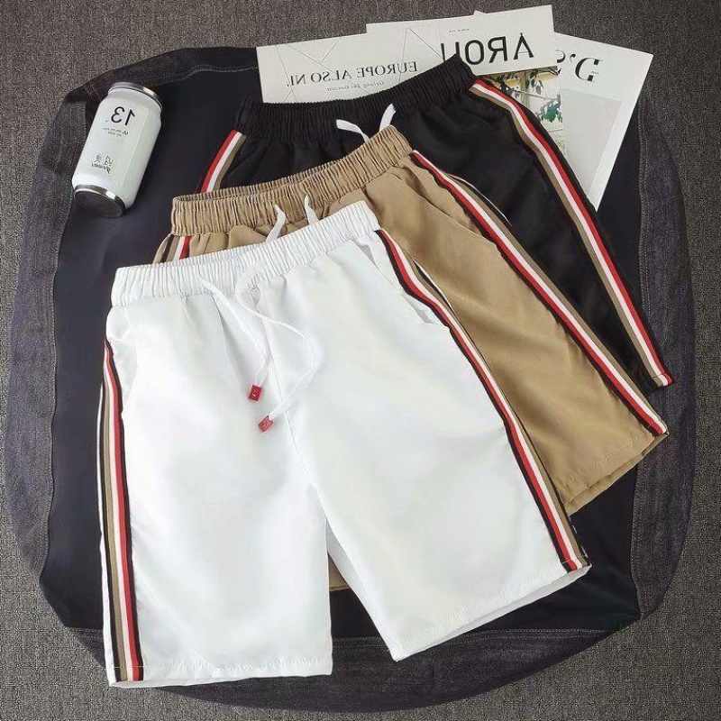 

2020 New Men Shorts Casual Solid Color Stripe Side Summer Male Loose Beach Shorts Elastic Waist Quick-drying Jogger Short Pants, Cc238 khaki