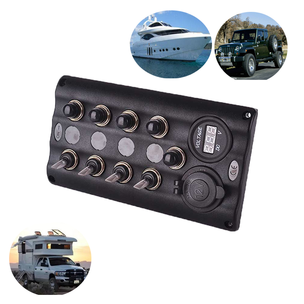 

DC12V 4 Gang LED Boat Toggle Switch Panel With 1 DC Voltmeter and 1 Power Socket