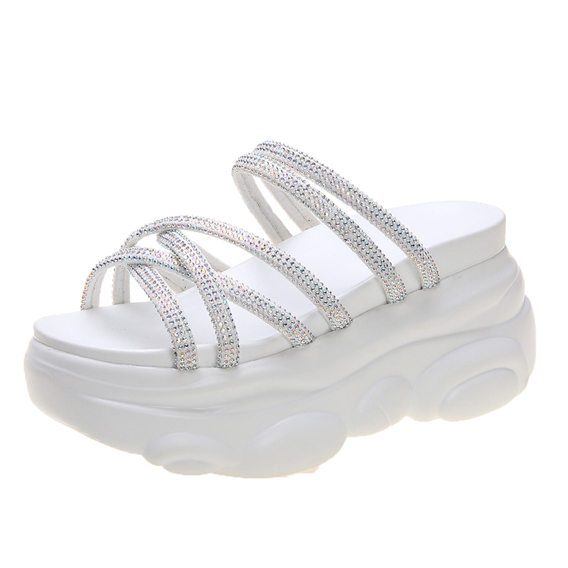 

New Women Slippers Fashion Ladies 8CM Wedges Heels Casual shoes Summer Platform Beach Flip Flops Outdoor Slippers Woman Sandals, White