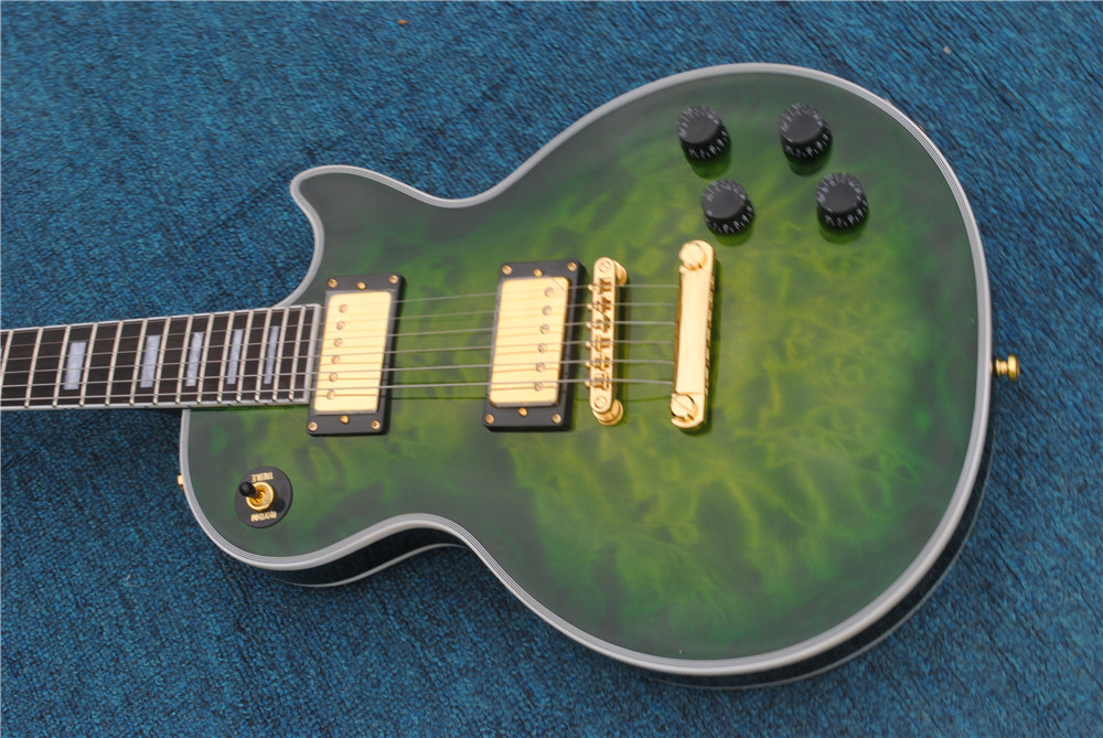 Custom wholesale green electric guitar, mahogany fingerboard, gold hardware, 2 pickups, Free shipping!