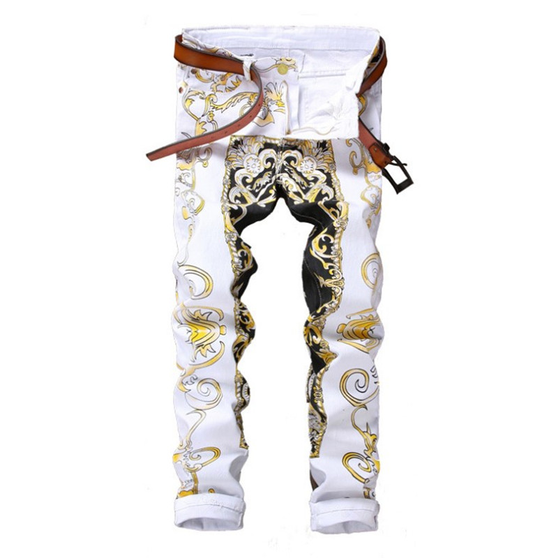 

free delivery 2020 New men jeans high quality Color printing design classic slim fit fashion long jeans men European style, Picture color