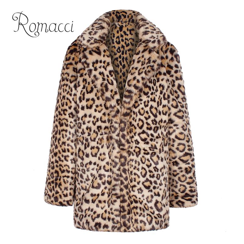 

Winter Women Faux Fur Longline Coat Leopard Print Notched Collar manteau fourrure Long Sleeve Jacket Parka Plus Size Outerwear, Brown