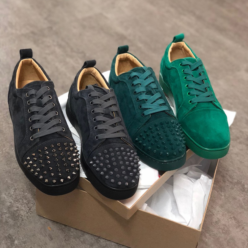 

2020 New Men's Low Cut Suede Spiked Trainers Flats Red Bottom Shoes spikes shoes For Men Women Sneakers With Box, Suede 6