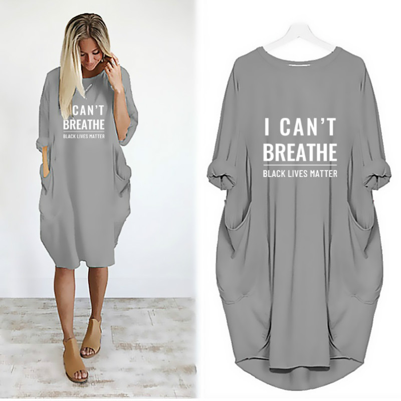 

I Cant Breathe Womens Trendy Dress Fashion Girls Dresses Sexy Party Club Casual Dress Acitve Long Sleeve Dress Active Womens New Clothes, Black