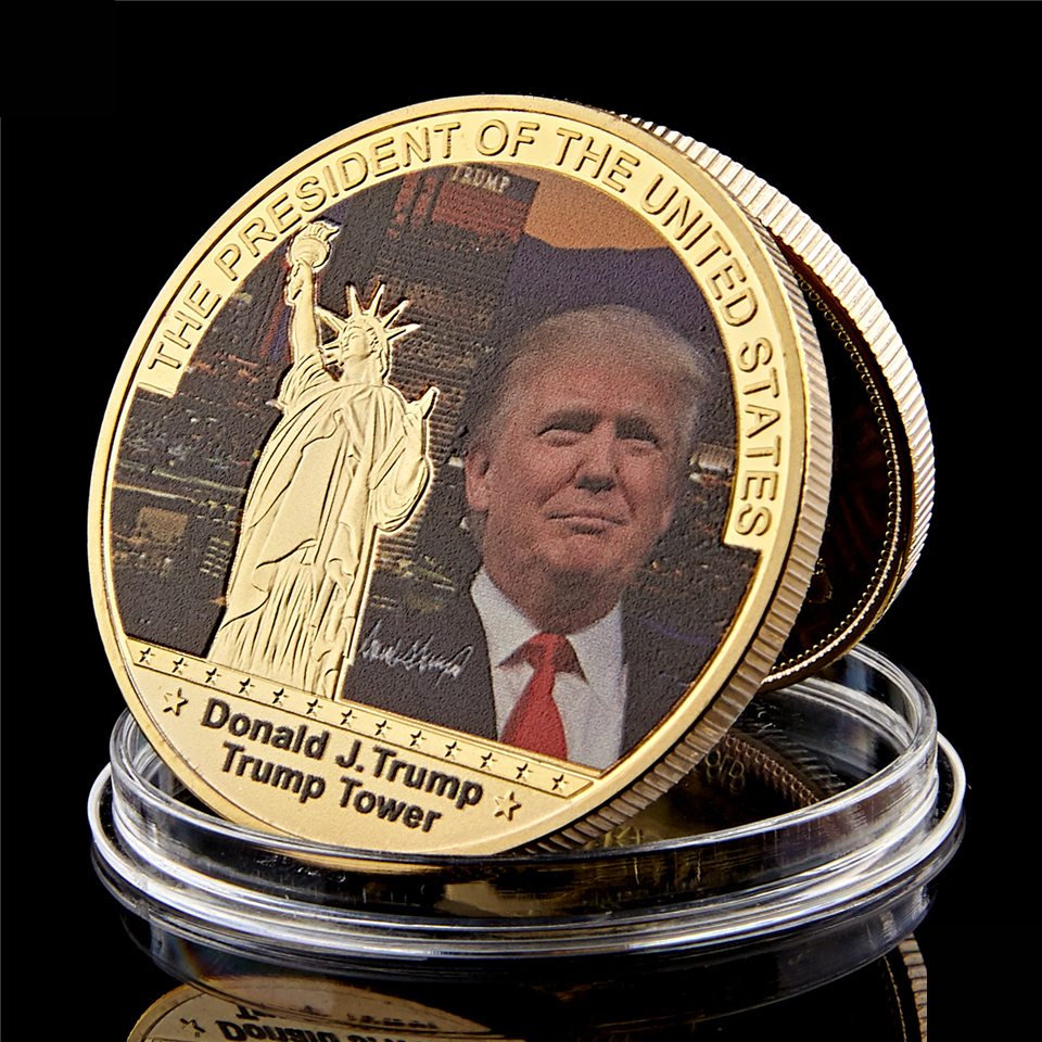 President US Donald Trump Gold Plated Coin Craft USA Tower The Statue Of Liberty Collection Business Gift-image-522442347
