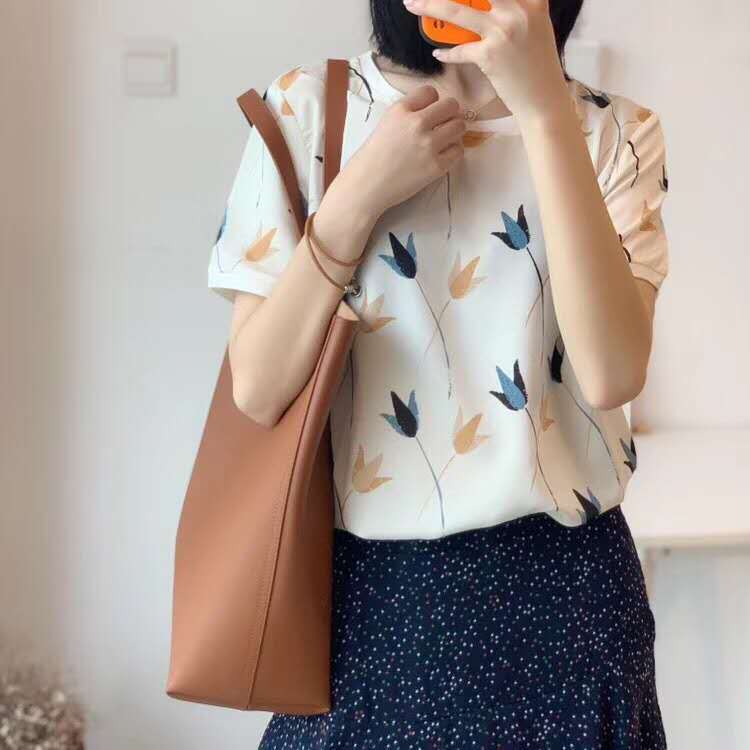 

Women Shirt Goods Advanced Printing Thread Simple Versatile Sweat Blouses & Shirts Chiffon Acetate Top, White