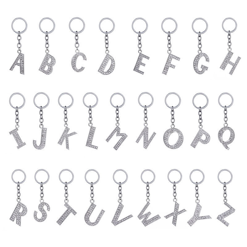 

New 26 English Letter Rhinestone Fashion Accessories Keychain Men Women Bag Keys Rings Jewelry Free shipping