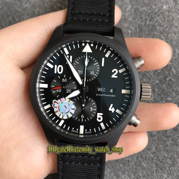 

ZF Top version Pilot Spitfire fighter Series Ceramic Case 389101 Black Dial ETA 7750 Chronograph Automatic Mens Watch Nylon Sport Watches, Box