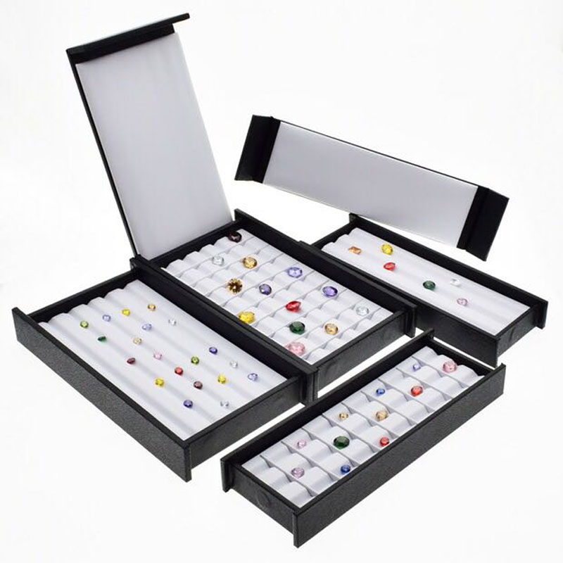 

PU Leather Gem Display Tray Diamond Storage Box Jewelry Case With Cover Gemstone Organizer Wholesale ZC1706, As picture