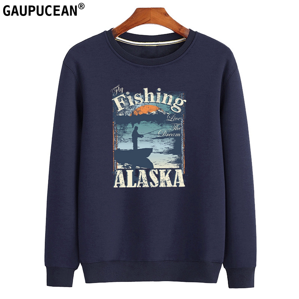 

Quality 84.9% Cotton 15.1% Polyester Terry Anti-pilling Fishing Printed Navy Blue Grey O-Neck Casual Long Sleeve Men Sweatshirt, Red