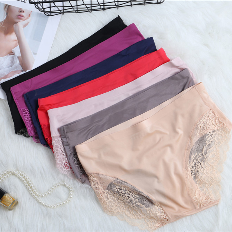 

Women's Sexy Lace Panties Seamless Underwear Briefs Nylon Silk for Girls Ladies Cotton Crotch Breathable Transparent Lingerie, Red
