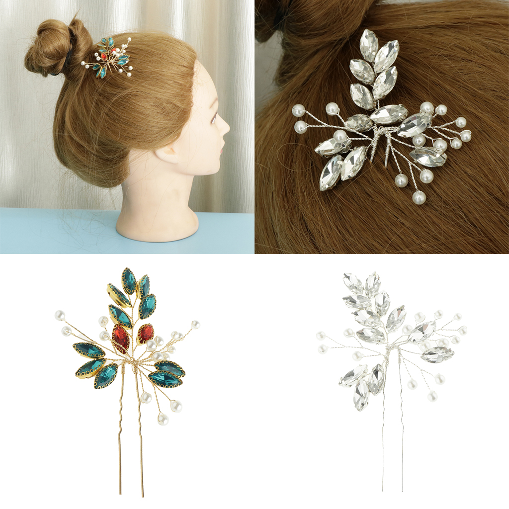 

Bridal Crystal Hair Pin Stick Bling Pearl Hairpin Handmade Jewelry