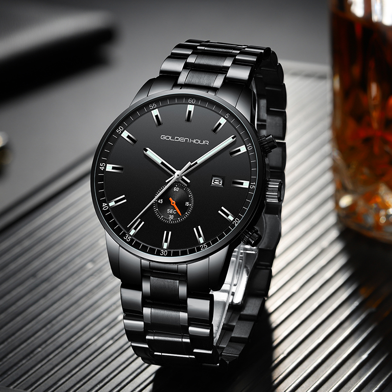 

Top Brand Luxury GOLDENHOUR Stainless Sport Men's Watches Military Army Man Male Clock Waterproof Men Watch Relogio Masculino, Slivery;brown