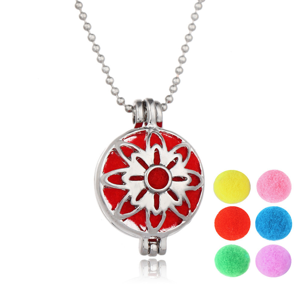 

Hollow Out Sunflower Flower Aromatherapy Necklace Multicolor Cotton Emission Pendant Box Pendant Can Open Accessories