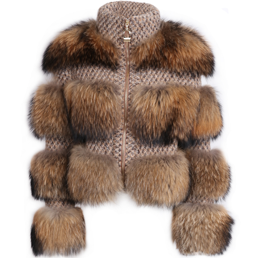 

lady raccoon fur jacket women real fur jacket natural, As picture
