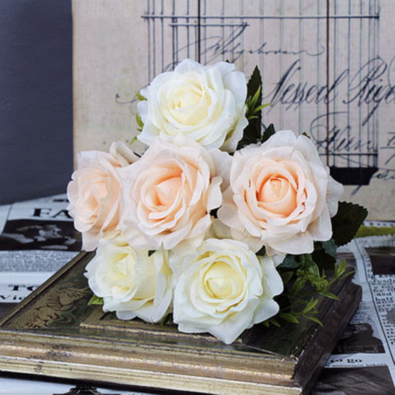 

White Rose Artificial Flowers Silk Bouquet High Quality Big Rose for Wedding Decoration Fake Flowers Red Home Table Decor, Orange