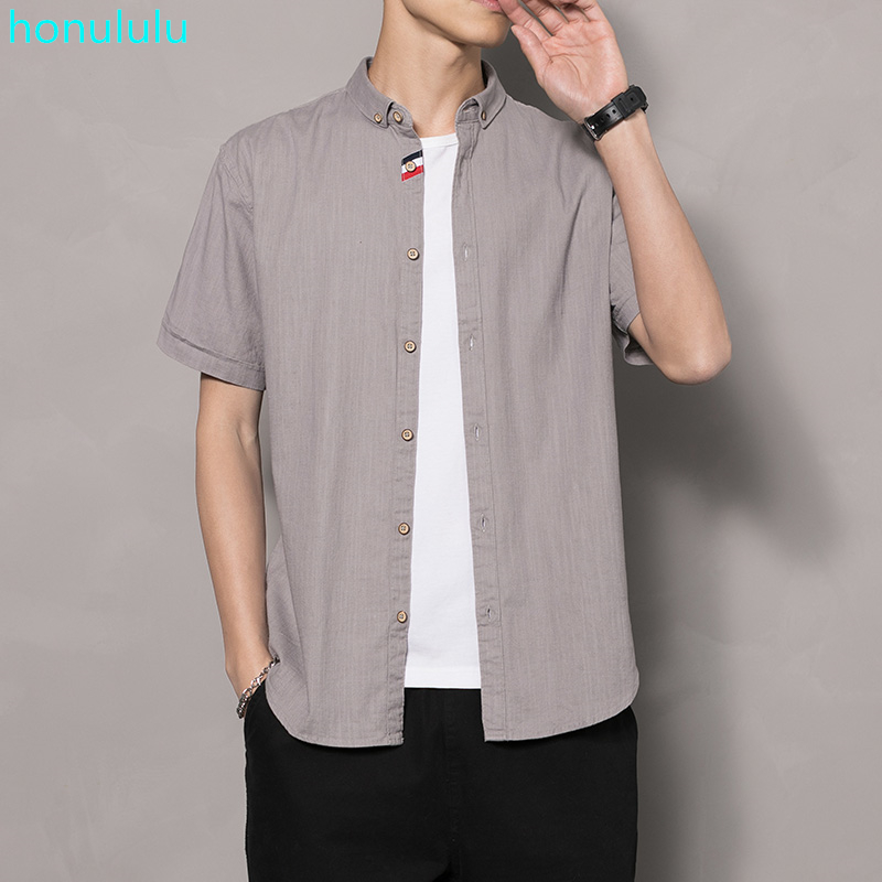 

Summer thin men's short sleeved shirt Korean Trend mix and match solid color loose and handsome casual shirt, White