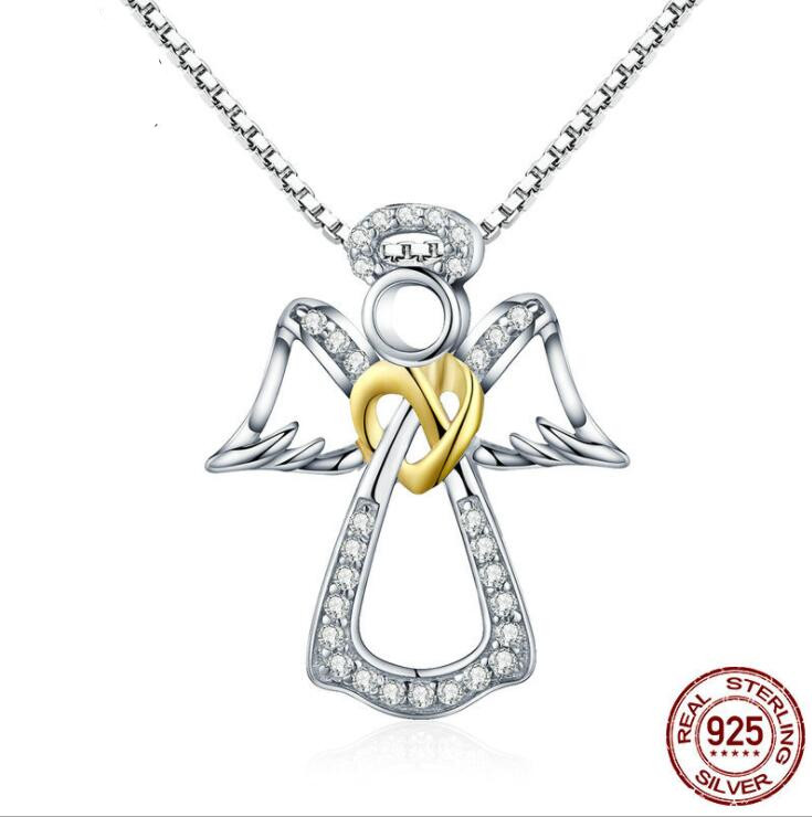 Guardian Angel Charm S925 Sterling Silver Necklace And Pendants Jewelry For Women Lover Gift Pendant Necklace choker Valentine's Day