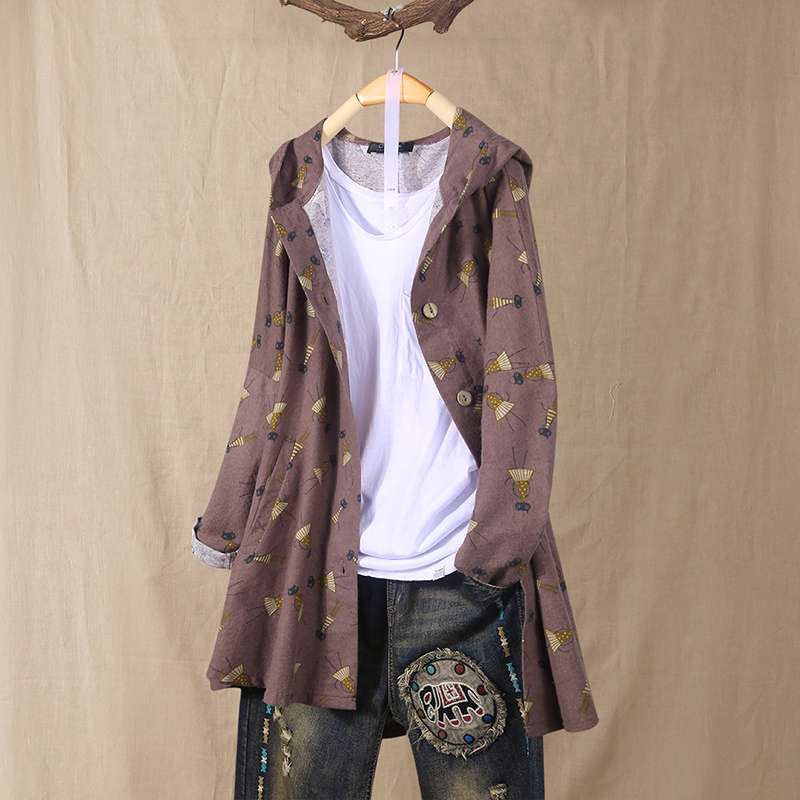 

Spring Long Sleeve Blouse ZANZEA Casual Hooded Long Shirt Vestidos Women Vintage Cartoon Cat Print Cotton Tunic Tops Female Robe, Pink
