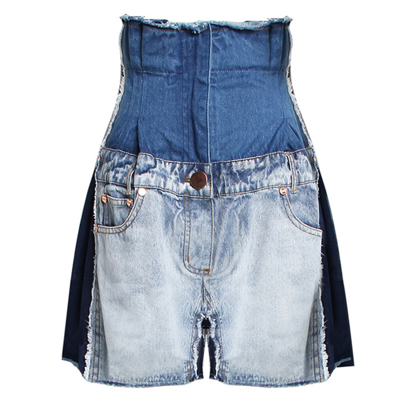 

Women High Waist Denim Shorts Colorblock Oversize Loose Jeans Shorts Women