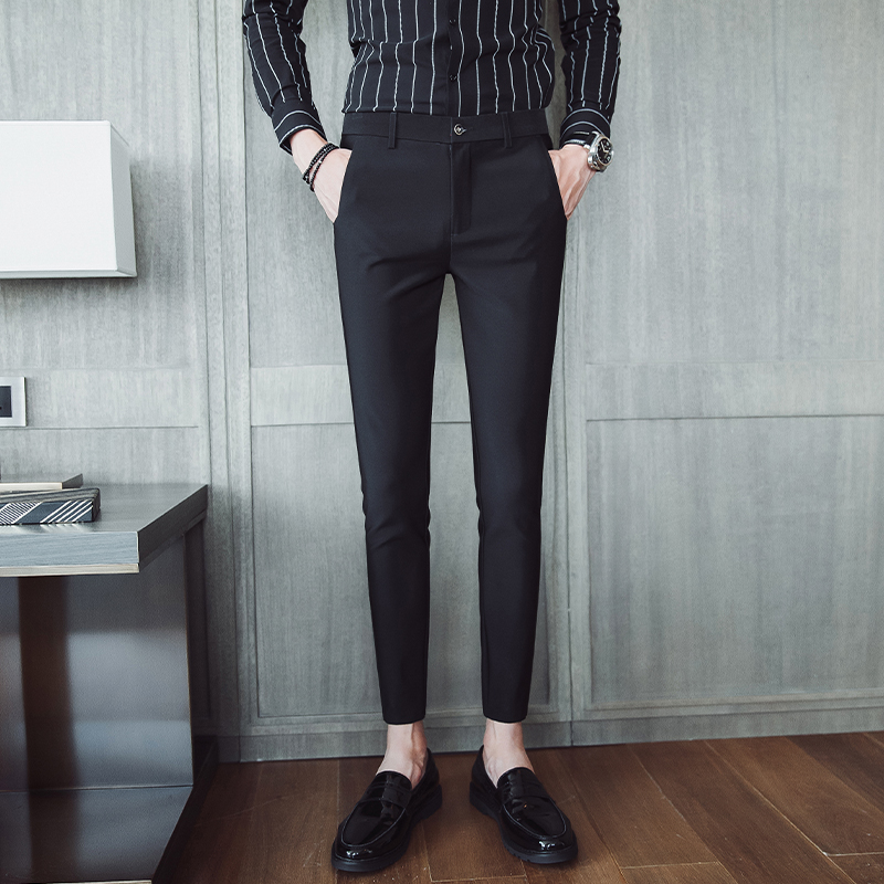 black slim fit mens trousers