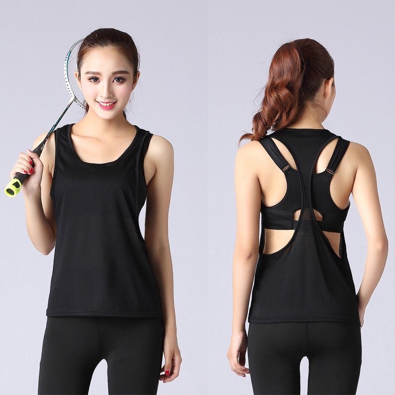 

women' Gym running fitness shape blouse running clothes top Breathable sports vest, Black