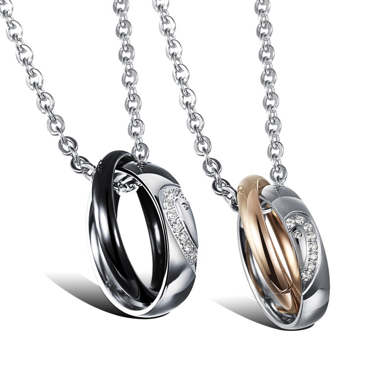 

Forever Love Couple Necklaces Heart Diamond S925 Sterling Silver & 14K Gold Lovely Romantic Designer Jewelry Men Women Anniversary Necklace