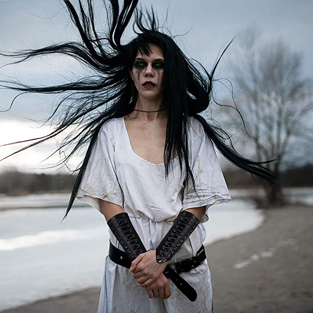 

1Pc Punk Faux Leather Arm Guard Medieval Knight Bracer Halloween Weaving Bracelet Party Props for Halloween accessories