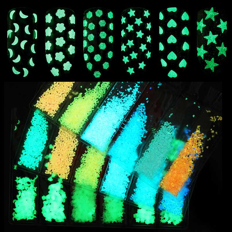

1 Pc Glow In Dark Fluorescent Neon Luminous Nail Glitter Powder Noctilucent Pigment Dust Moon Star Sequin Nail Art Decoration