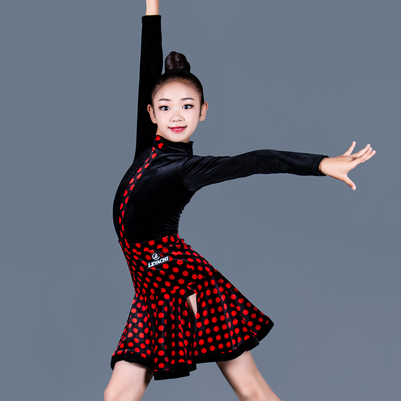 

Children Winter New Latin Dance Dress For Girls Latin Dance Practice Clothes Salsa Dress Competition Dresses DQS3744, As picture