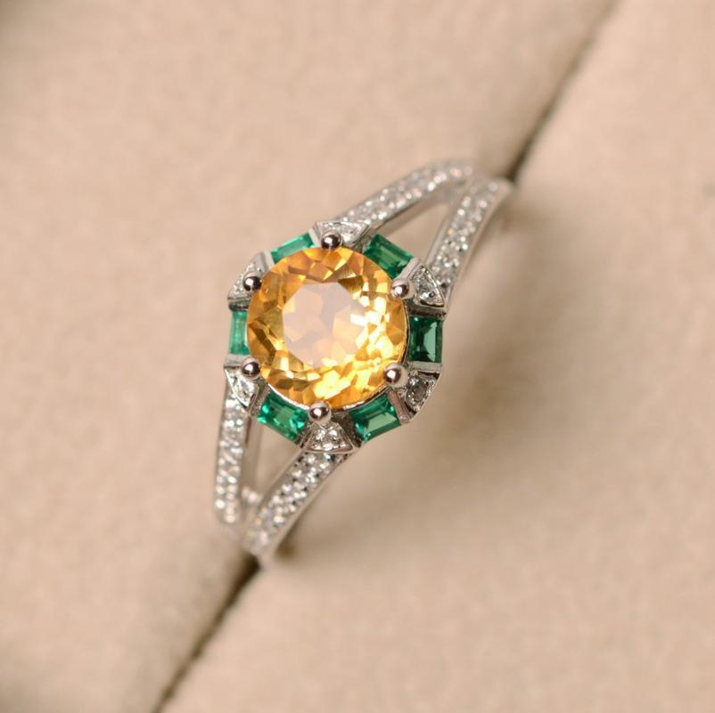 

Cluster Rings Zircon Citrine Ring Ladies High-end S925 Sterling Silver Snowflake Simple To Send Girlfriend Birthday Gifts