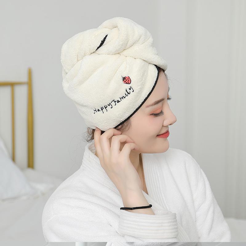 

1pc Coral Velvet Dry Hair Bath Towel Coral Fleece Quick Drying Turban Super Absorbent Women Hair Cap Wrap with Button Thicken