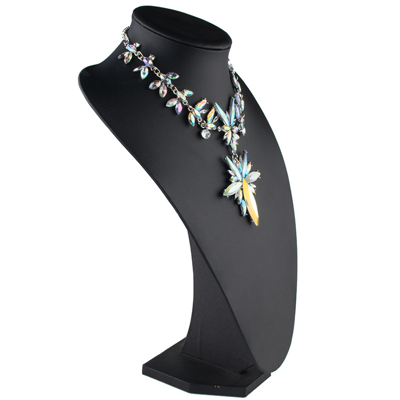 

Wholesale- fashion designer luxury colorful glittering crystal exaggerated flower pendant sweater choker statement necklace for woman