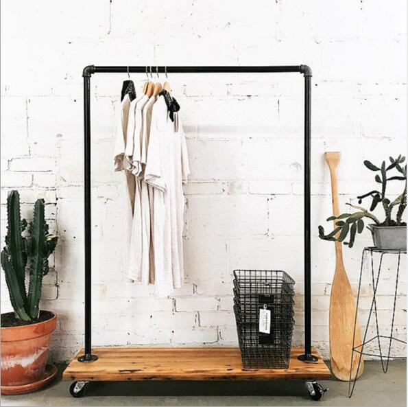 Solid wood clothes hanger Floor bedroom Furniture cloth rack Simple Modern Single-pole Fashion Moving Storage-image-482600983