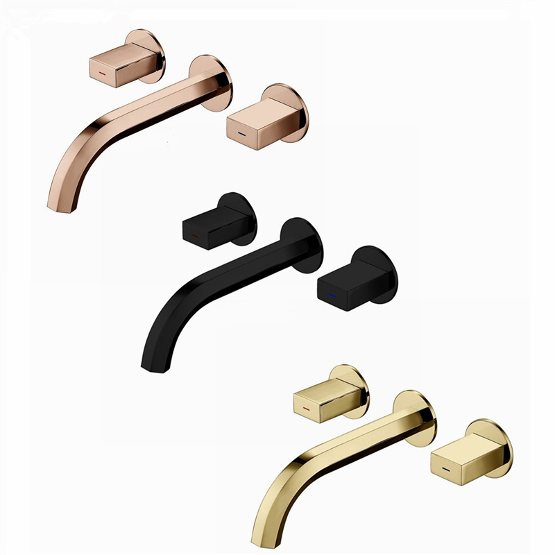 

Brass Double Handle Wall Mounted Bathroom Sink Faucet Hot & Cold Basin Faucet Basin Tap Rotation Spout Chrome/Black/Gold